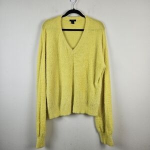 Halogen V-neck Fuzzy Yellow Sweater Size Large